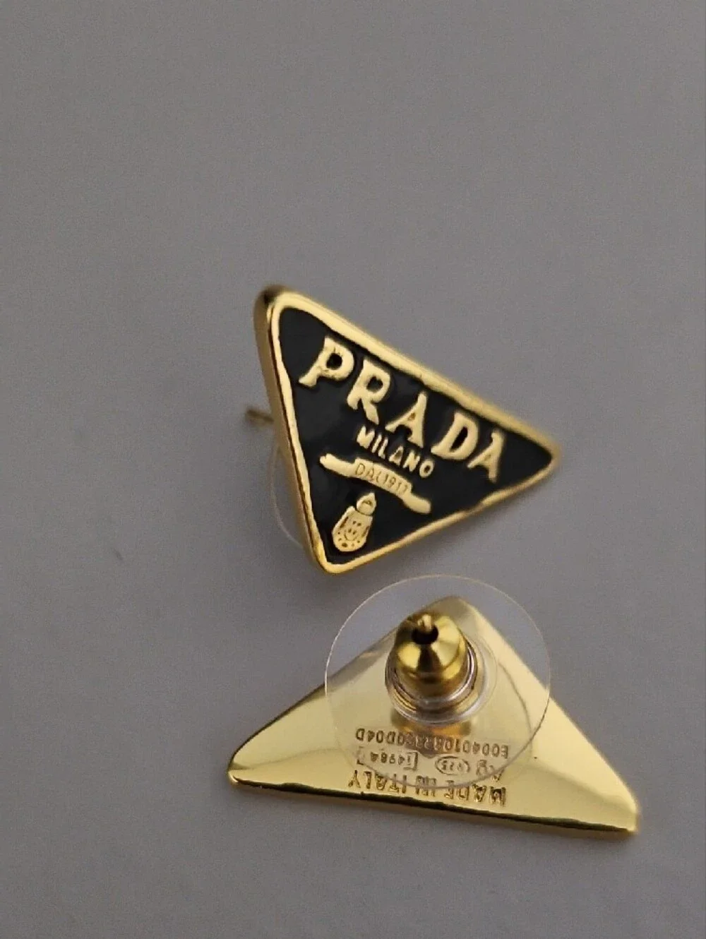 #luxury Black and Gold Triangle Logo Stud Earrings